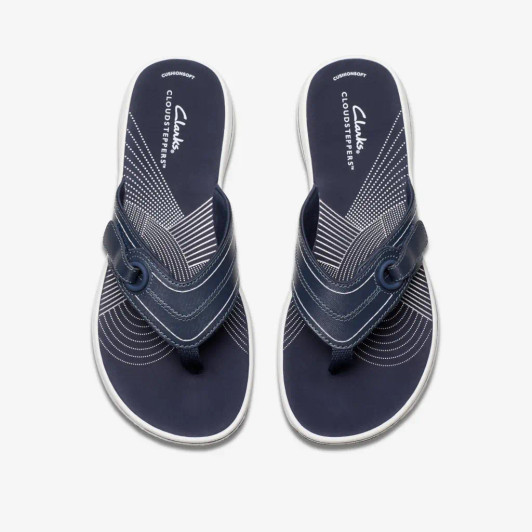 Clarks Brinkley Reyna 26182731 Navy Toe Post Slide | newshoes.ie