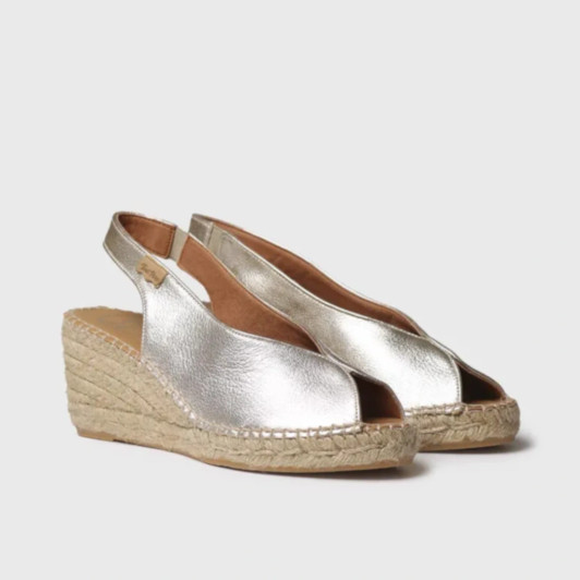 Toni Pons Laila-P Gold Peep Toe Espadrille Wedge Sandal | newshoes.ie