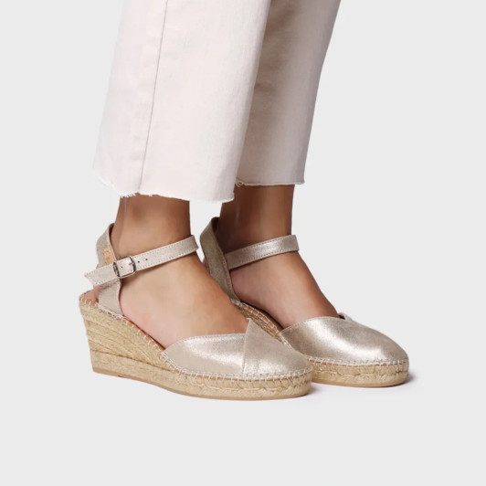 Toni Pons Bianca-AS Champagne Espadrille Wedge Sandal | newshoes.ie