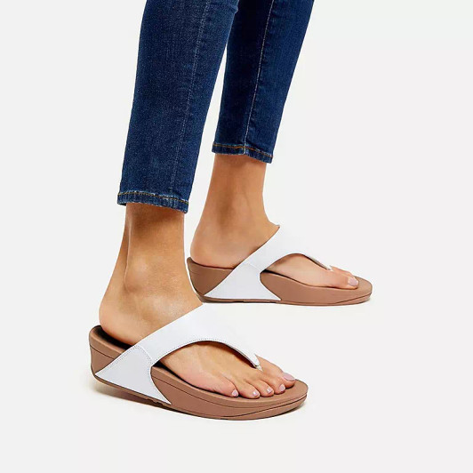 Fitflop Lulu White Leather Toe-Post Sandal | newshoes.ie