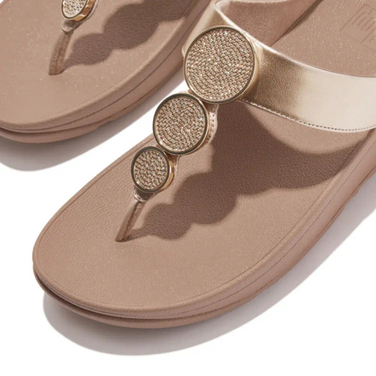 Fitflop Halo Latte Beige HJ1-C22-060 Bead-Circle Metallic Toe-Post Sandals | newshoes.ie