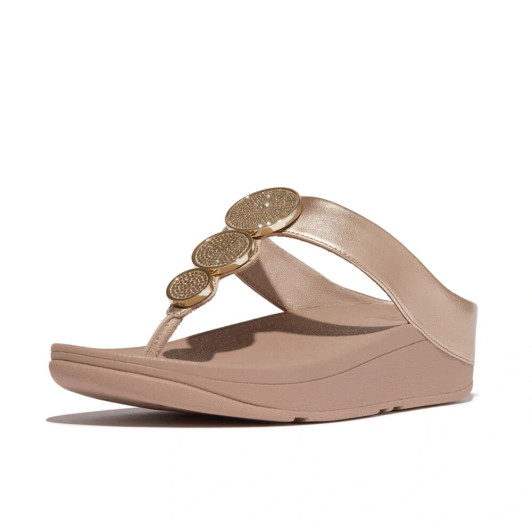 Fitflop Halo Latte Beige HJ1-C22-060 Bead-Circle Metallic Toe-Post Sandals | newshoes.ie