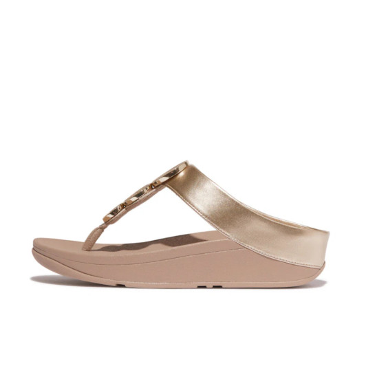 Fitflop Halo Latte Beige HJ1-C22-060 Bead-Circle Metallic Toe-Post Sandals | newshoes.ie