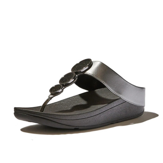 Fitflop Halo Pewter Black HJ-B06-060 Bead-Circle Metallic Toe-Post Sandals | newshoes.ie