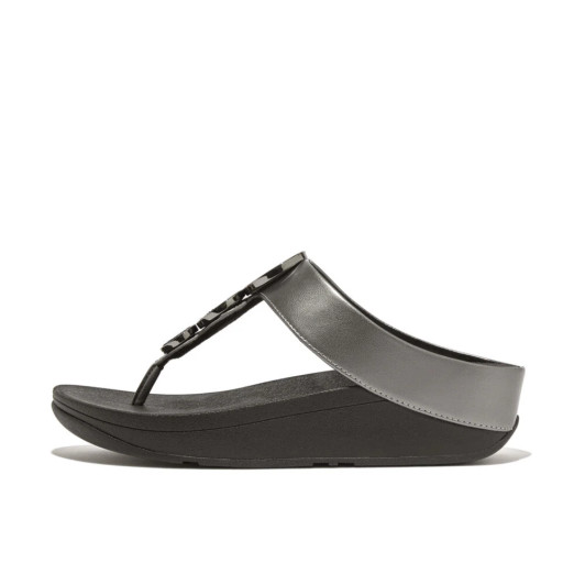 Fitflop Halo Pewter Black HJ-B06-060 Bead-Circle Metallic Toe-Post Sandals | newshoes.ie