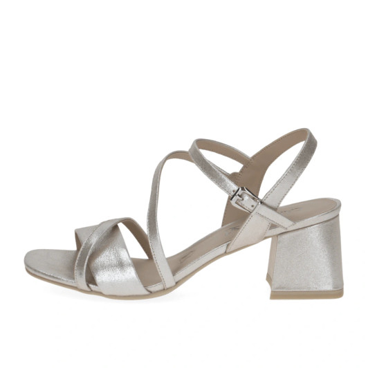 Caprice 9-28300-44 354 Taupe Suede Metallic Block Heel Sandal | newshoes.ie