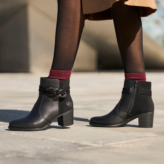 Rieker Y2066-00 Black Block Heel Ankle Boot | newshoes.ie