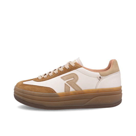 Rieker Sport W3700-62 Tan & White Platform Sneaker | newshoes.ie