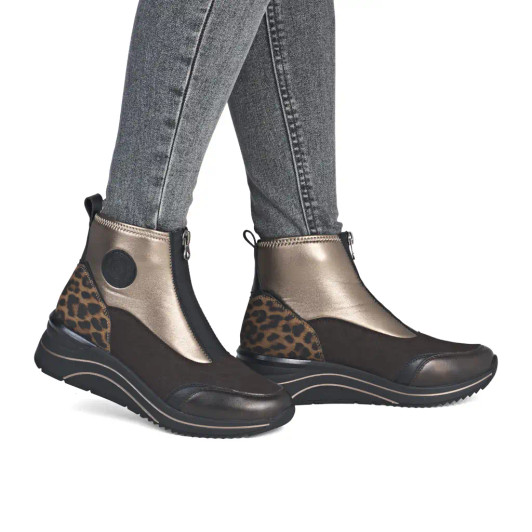 Remonte D0T78-90 Brown & Gold Metallic Comfort Fit Ankle Boot | newshoes.ie