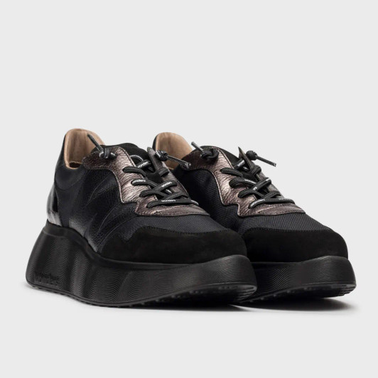 Wonders Roma 31 Black Metallic Wedge Sneaker | newshoes.ie
