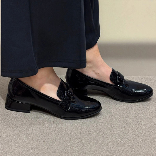 Marco Tozzi 24250-45 001 Black Patent Block Heel Loafer | newshoes.ie