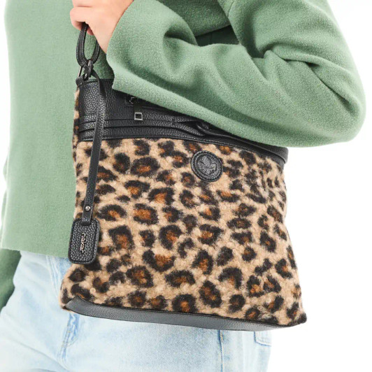 Rieker H1010-24 Black Leopard Print Cross Body Bag | newshoes.ie
