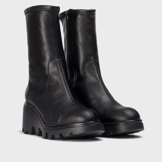 Wonders Toronto 17 Black Stretch Mid Calf Wedge Boot | newshoes.ie