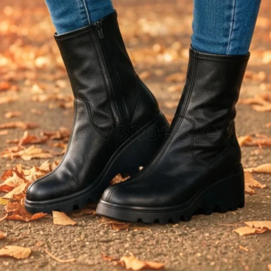 Wonders Toronto 30 Black Stretch Mid Calf Wedge Boot | newshoes.ie