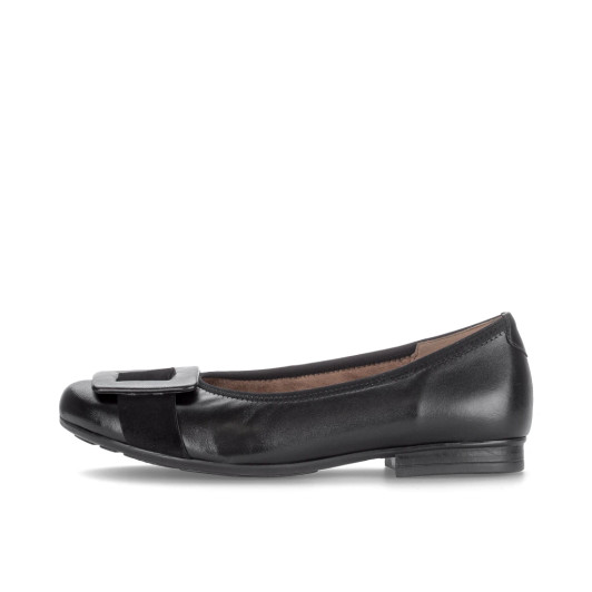 Gabor 72.463.57 Black Leather Comfort Fit Ballerina Pumps | newshoes.ie