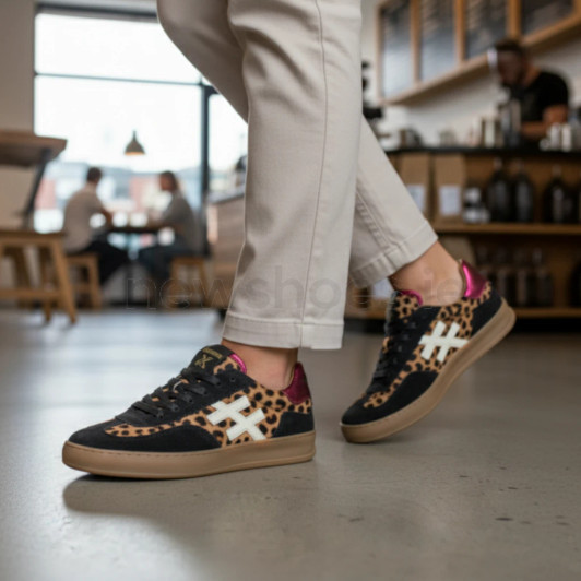 Another Trend Iconic II A032W4A3 Black & Leopard Print Sneaker | newshoes.ie