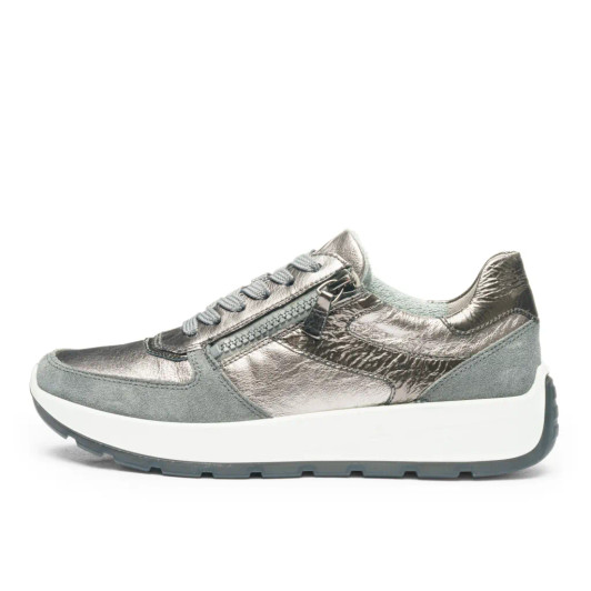 Ara New York 12-25112-11 (H Fitting) Grey Metallic Wide Fit Sneaker | newshoes.ie