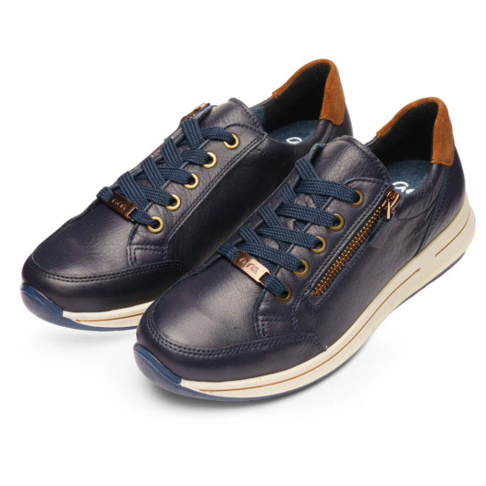 Ara Osaka 2.0 12-24801-22 (H Fitting) Navy & Tan Wider Fit Sneaker | newshoes.ie