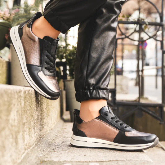 Ara Osaka 2.0 12-24836-15 (H Fit) Black Metallic Wider Fit Sneaker | newshoes.ie