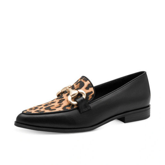 Marco Tozzi 24216-45 005 Black & Leopard Print Loafer | newshoes.ie
