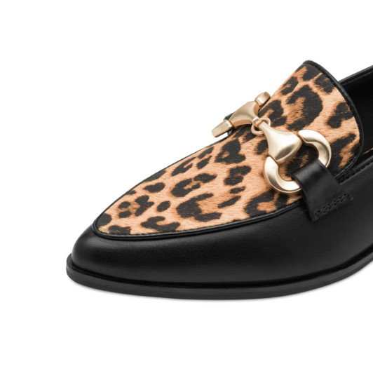 Marco Tozzi 24216-45 005 Black & Leopard Print Loafer | newshoes.ie