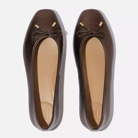 Fitflop Delicato Bow Soft Metallic Leather Ballerina IH2-C89 | newshoes.ie