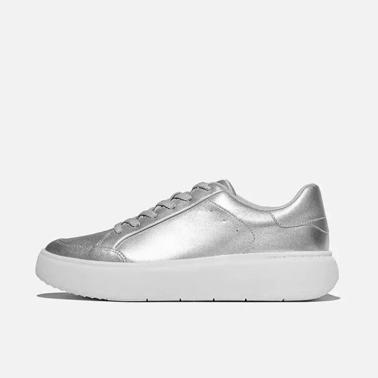 FitFlop RTG Leather Metallic Silver Trainer E5T-011 | newshoes.ie