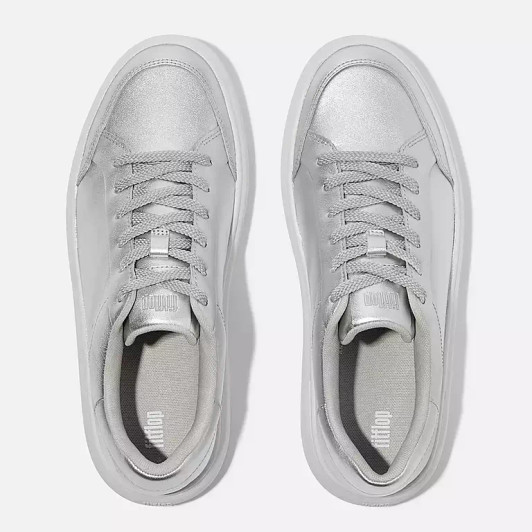 FitFlop RTG Leather Metallic Silver Trainer E5T-011 | newshoes.ie