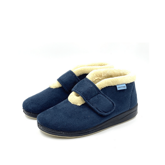 Cosy Comfort Holly Navy Velcro Wide Fit Women's Slipper | newshoes.ie