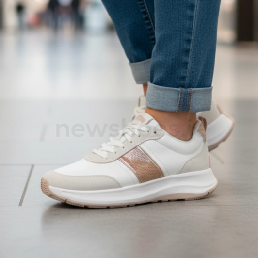 Fitflop F-Mode Flow Sequin Urban E1Z-B44-05 White, Beige Rose Gold Sneaker | newshoes.ie