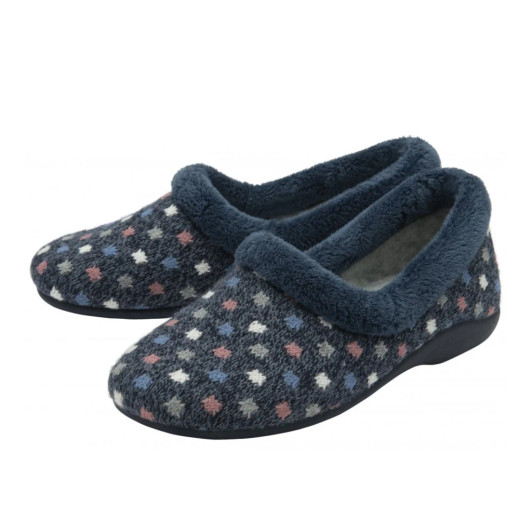Lotus Amparo ULH132DE0 Navy Polka-Dot Flat Slipper | newshoes.ie