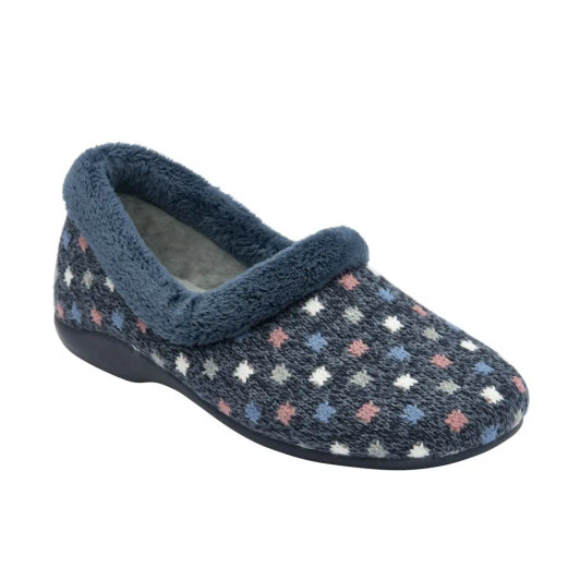 Lotus Amparo ULH132DE0 Navy Polka-Dot Flat Slipper | newshoes.ie