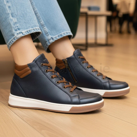 Ara Rom ST 12-24499-92 Navy Tan Hi Top Boot | newshoes.ie