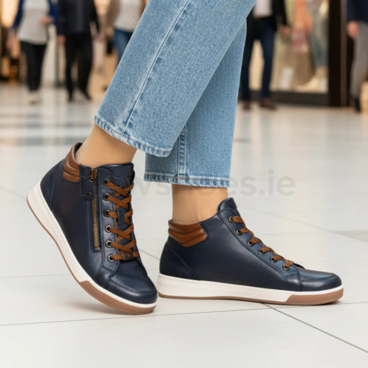 Ara Rom ST 12-24499-92 Navy Tan Hi Top Boot | newshoes.ie
