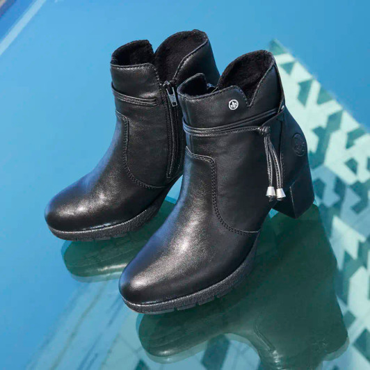 Rieker 77667-00  Black Block Heel Ankle Boot | newshoes.ie