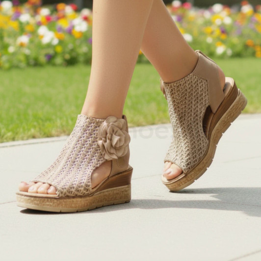 Rieker 63791-60 Taupe Woven Wedge Sandal | newshoes.ie