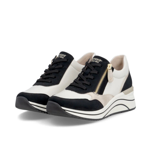 Remonte D0T01-03 White & Black Wide Fit Wedge Sneaker | newshoes.ie