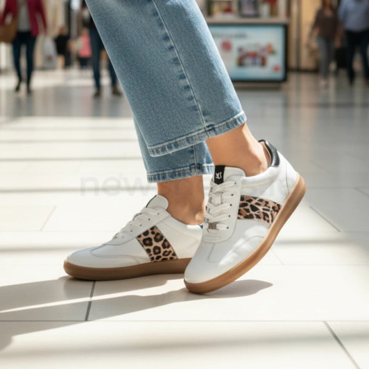 Caprice 9-23705-44-195 White Leather Leopard Sneaker | newshoes.ie