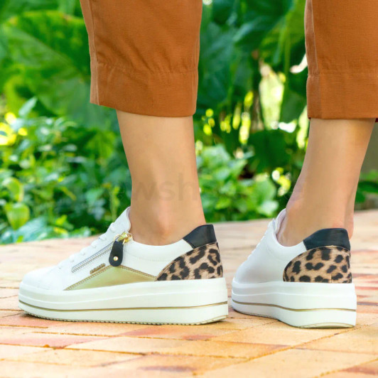 Remonte D1C01-85 White, Metallic & Leopard Wedge Sneaker | newshoes.ie