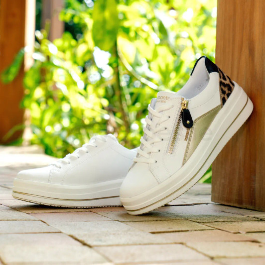 Remonte D1C01-85 White, Metallic & Leopard Wedge Sneaker | newshoes.ie
