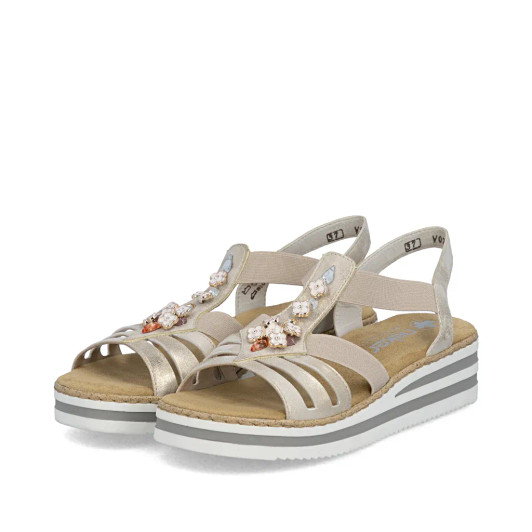 Rieker V0245-60 Gold Multi Bead Wedge Sandal | newshoes.ie