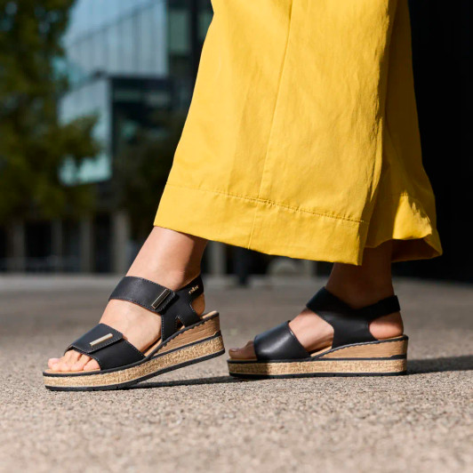 Rieker 63781-00 Black Wedge Sandal | newshoes.ie