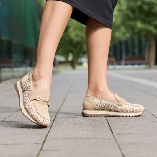 Rieker 49042-62 Beige Weave Wide Fit Loafer | newshoes.ie