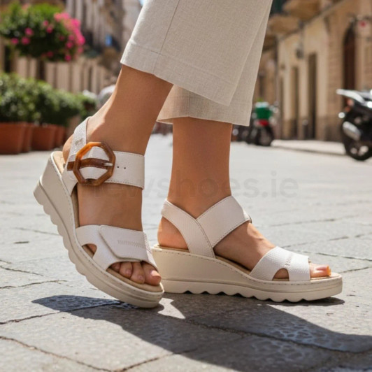 Rieker 67476-91 Nude Metallic Wedge Sandal | newshoes.ie