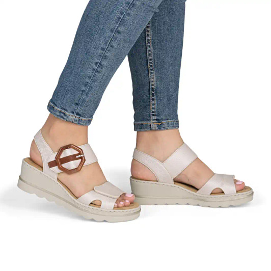 Rieker 67476-91 Nude Metallic Wedge Sandal | newshoes.ie