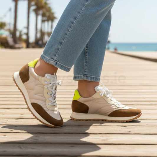 Wonders Towanda 02 A-4802 Cognac & Taupe Retro Sneaker | newshoes.ie