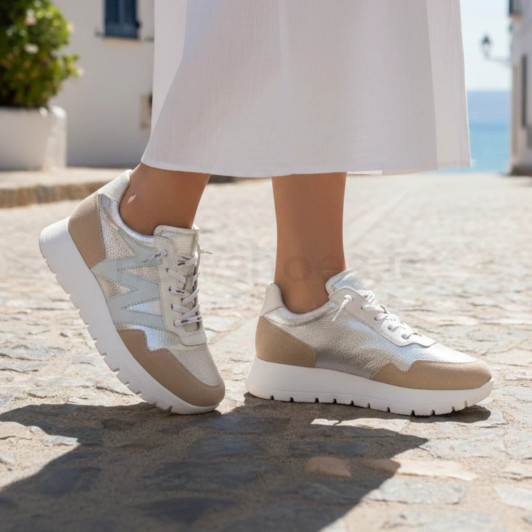 Wonders Odisei 01 A-24101 Silver Combi Wedge Sneaker | newshoes.ie