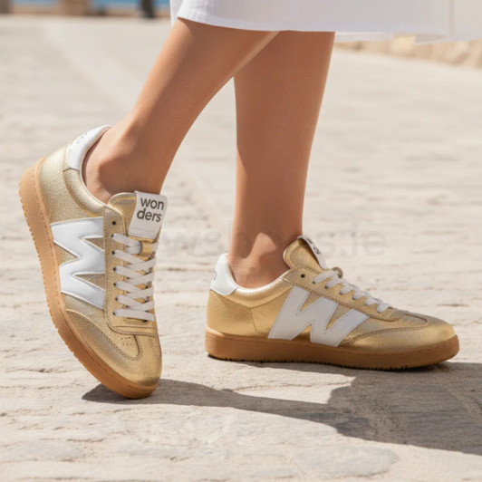 Wonders Nubia 01 AP-2001 Gold Metallic Low Sneaker | newshoes.ie