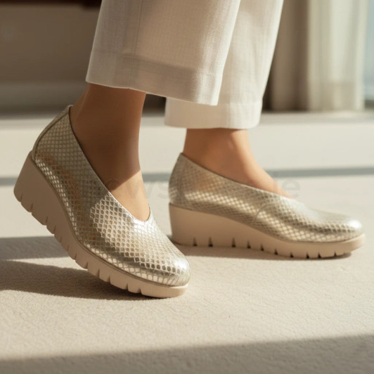 Wonders Fly 00 C-33100 Champagne Snake Print Wedge Loafer | newshoes.ie