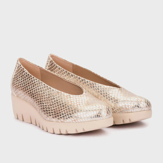 Wonders Fly 00 C-33100 Champagne Snake Print Wedge Loafer | newshoes.ie